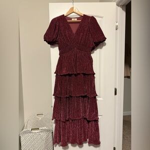 Entro Burgundy Tiered Maxi Dress
